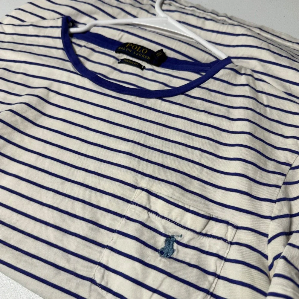 Polo Ralph Lauren T-Shirt Cotton Striped Pocket Custom Fit Nautical Preppy
